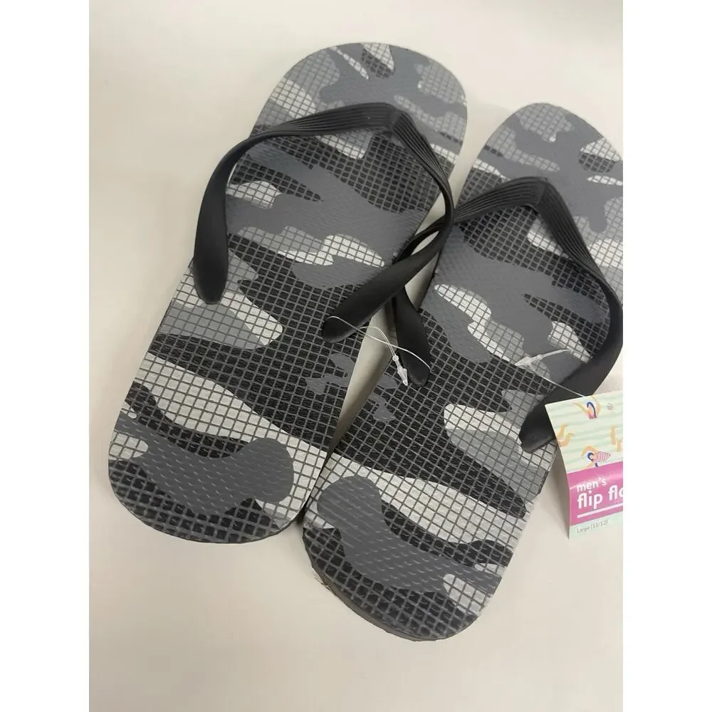 Men's Flip Flops Sandals‎ Summer Sandal Size (10-11) Large Camouflage Gray